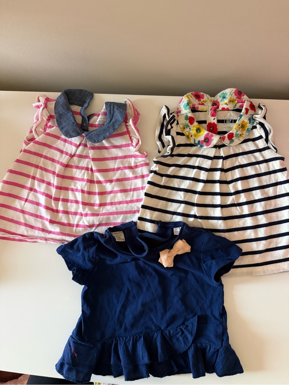 Gap and Zara ,Set of 3-Piece Baby Girl Tops - Pink Stripe, Nautical Stripe, Navy
